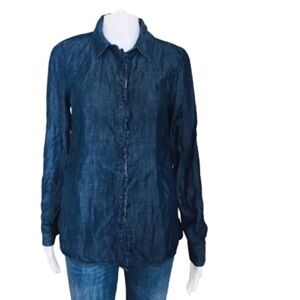 BANANA REPUBLIC Classic Fit Jean Button Down Shirt & Ruffle Front Trim Blue Sz S